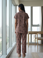 Pinkish Brown All-Over Placement Printed Night Suit