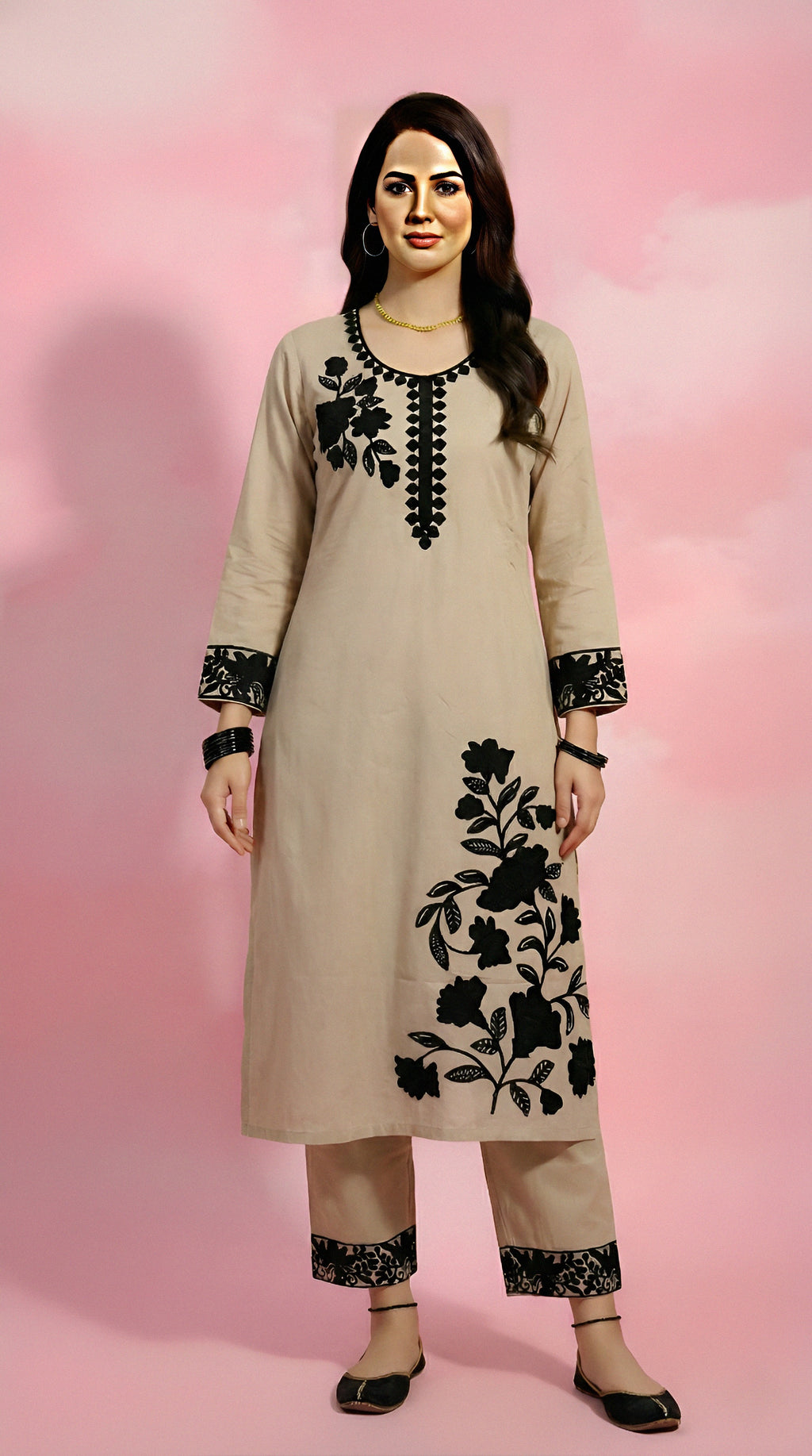 Elegant Black And White Kurti Set