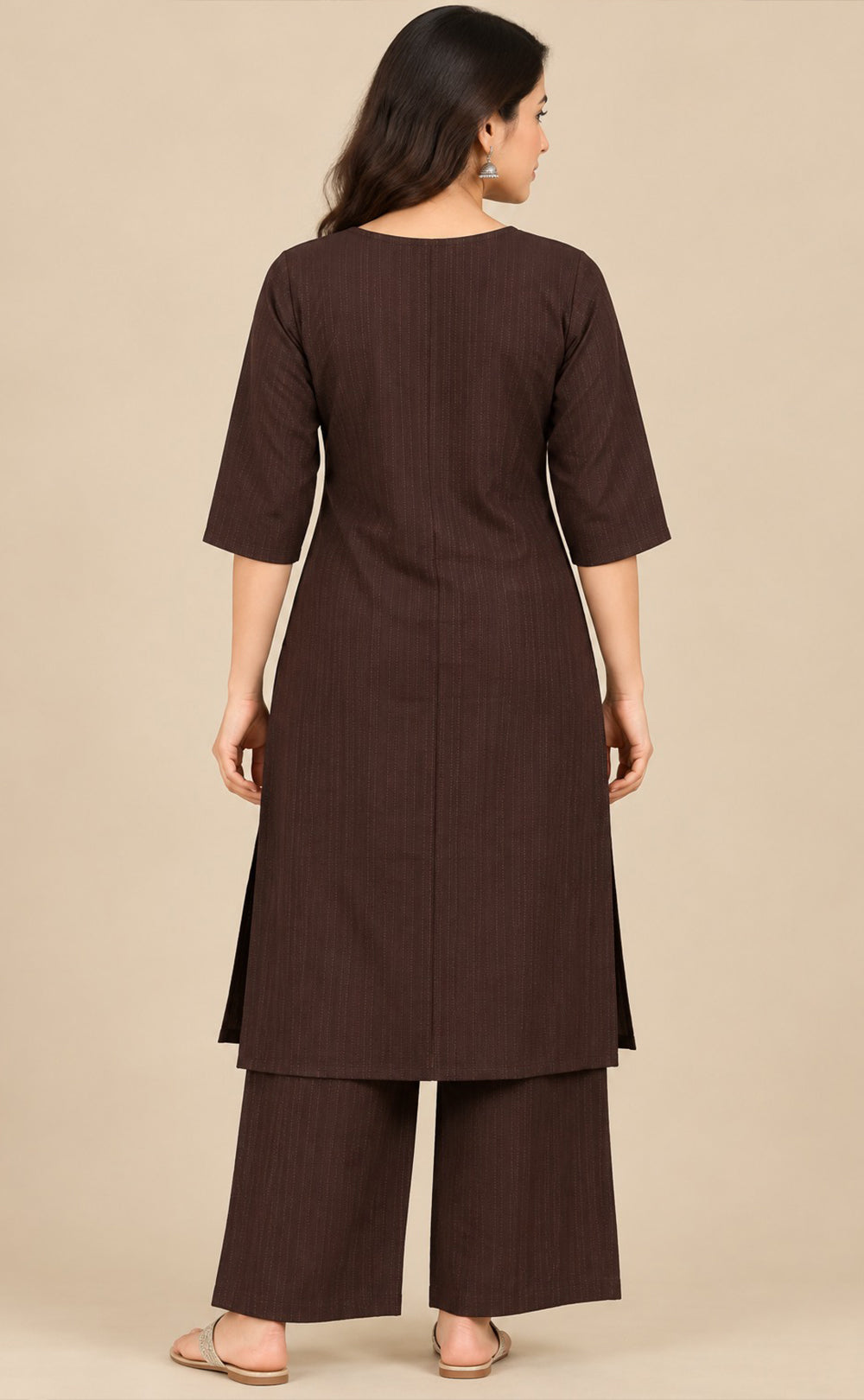 Dark Coffee Brown Fancy Sequence Work Co-ord Set