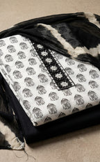 White With Black Cotton Elephant Printed Un-Stitched Dress Material