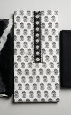 White With Black Cotton Elephant Printed Un-Stitched Dress Material