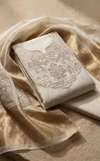 Cream Fancy Thread Embroidery With sequence Work Un-Stitched Dress Material