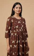 Brown Rayon All-Over Floral Printed Feeding Kurti