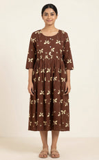 Brown Rayon All-Over Floral Printed Feeding Kurti