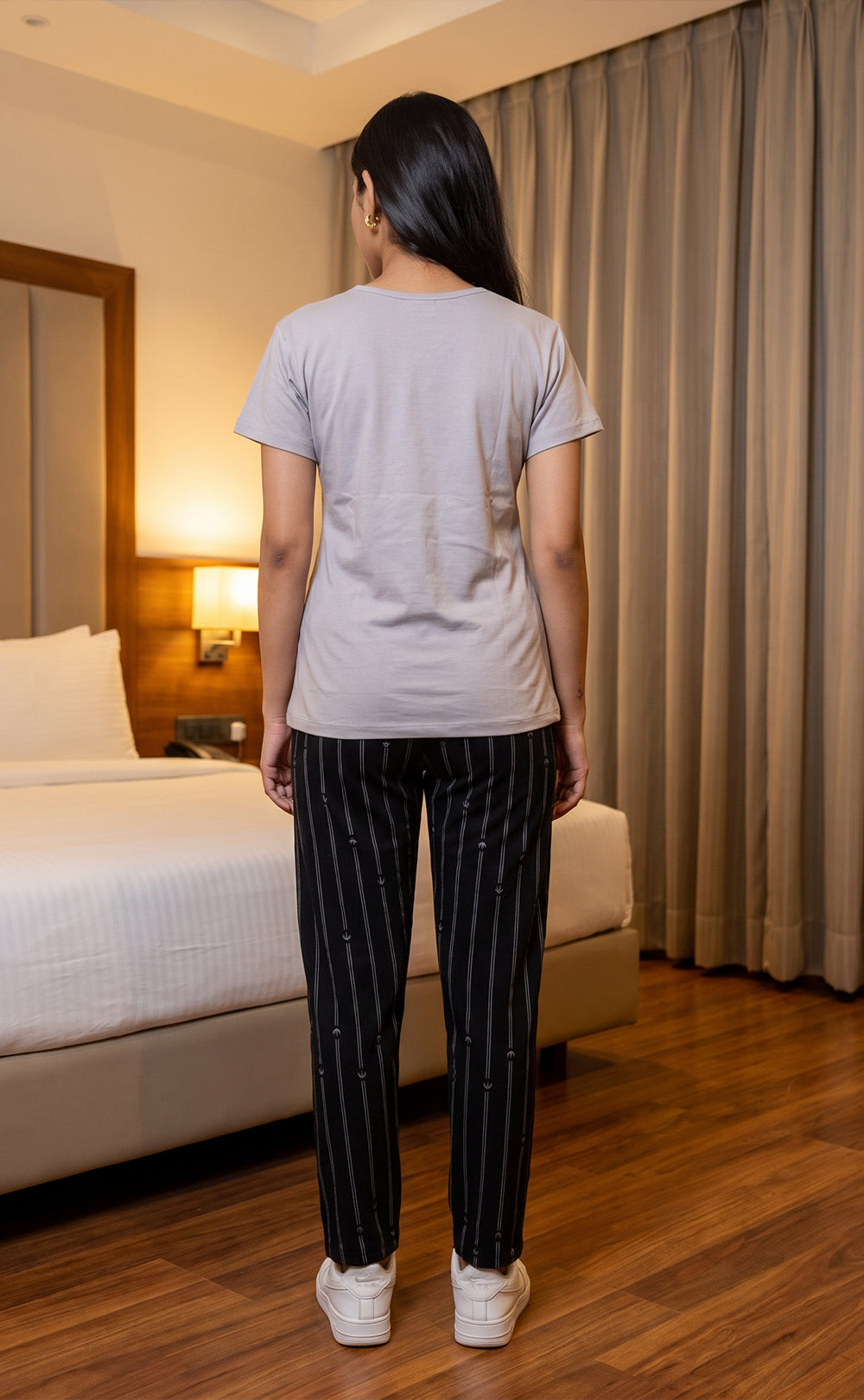 Grey And Black Plain Night Suit