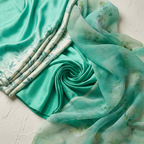 Mint Green Crepe Floral Printed Un-Stitched Dress Material