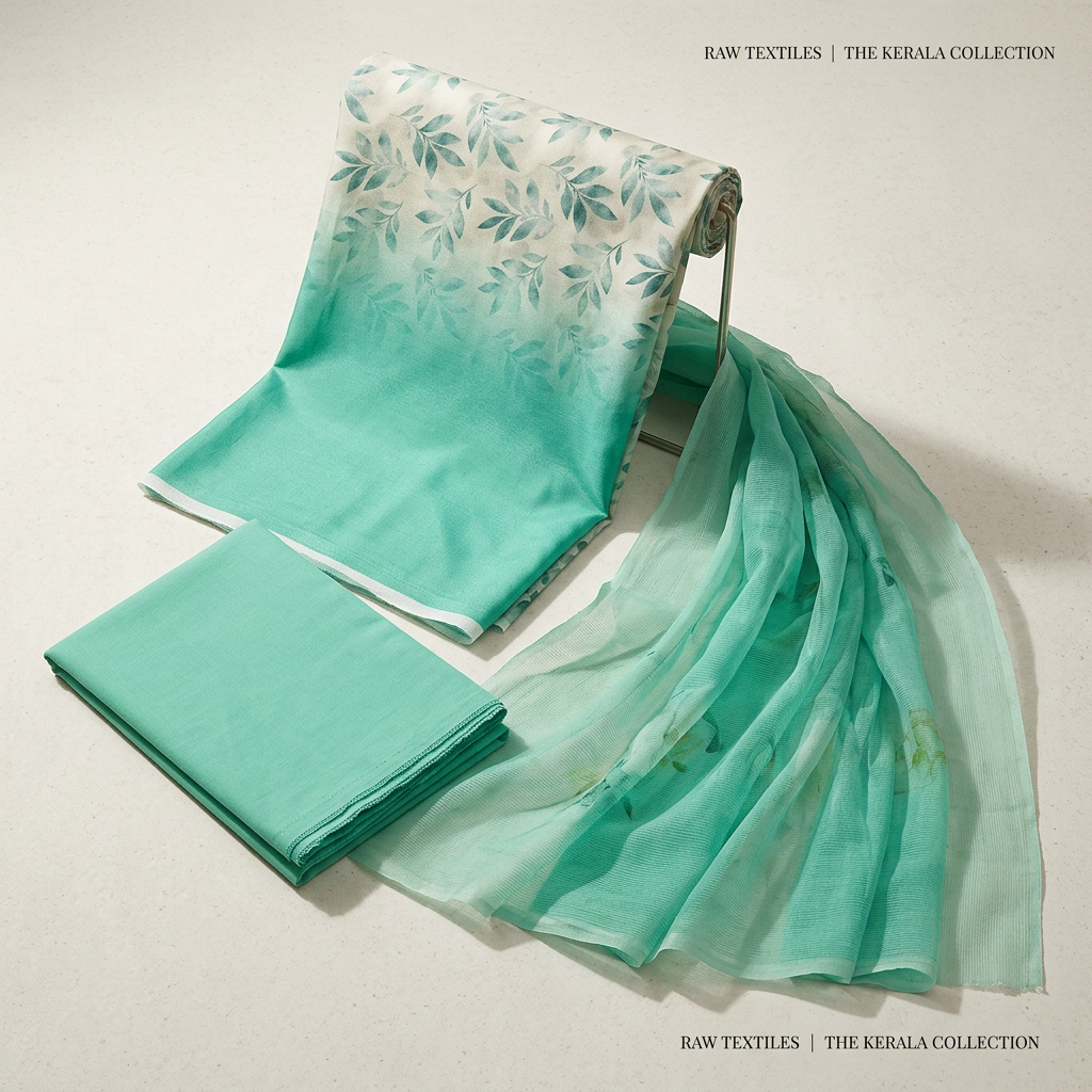 Mint Green Crepe Floral Printed Un-Stitched Dress Material