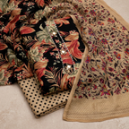 Black Cotton Floral Printed Un-Stitched Dress Material
