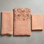 Light Orange Cotton Chikankari Work Un-Stitched Dress Material