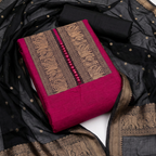 Wine With Black Gold Elephant Weaving With Pom-Pom Un-Stitched Dress Material