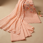 Light Orange Cotton Chikankari Work Un-Stitched Dress Material
