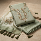Pista Green Fancy Thread Embroidery Un-Stitched Dress Material