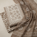 Cream Cotton Floral Print With Sequence Work Un-Stitched Dress Material