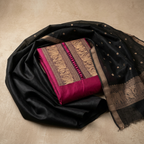 Wine With Black Gold Elephant Weaving With Pom-Pom Un-Stitched Dress Material