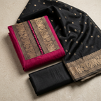 Wine With Black Gold Elephant Weaving With Pom-Pom Un-Stitched Dress Material