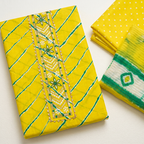 Lemon Yellow Cotton Patch Work Un-Stitched Dress Material