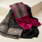 Wine With Black Gold Elephant Weaving With Pom-Pom Un-Stitched Dress Material
