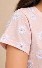 Baby Pink Baniyan Floral Printed T-Shirt