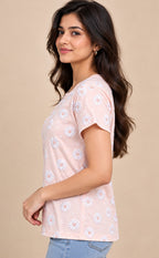 Baby Pink Baniyan Floral Printed T-Shirt
