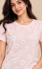 Baby Pink Baniyan Floral Printed T-Shirt
