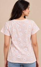 Baby Pink Baniyan Floral Printed T-Shirt