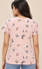 Light Rose Pink Baniyan Text Printed T-Shirt