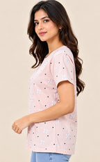 Peach Pink Baniyan Little Heart Printed T-Shirt