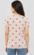 Cream Baniyan Heart Printed T-Shirt