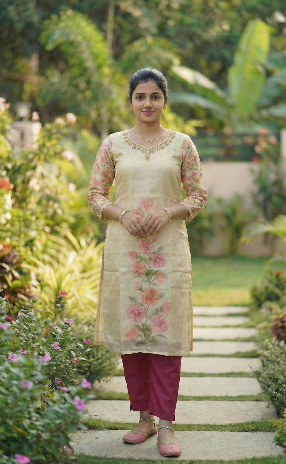 Embroidery Roman Silk Kurti Set